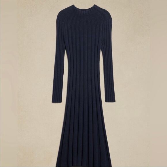 NWT Banana Republic | Navy Mock Neck Thick Knit Sweater Midi Dress Long Sleeve S - Picture 3 of 11